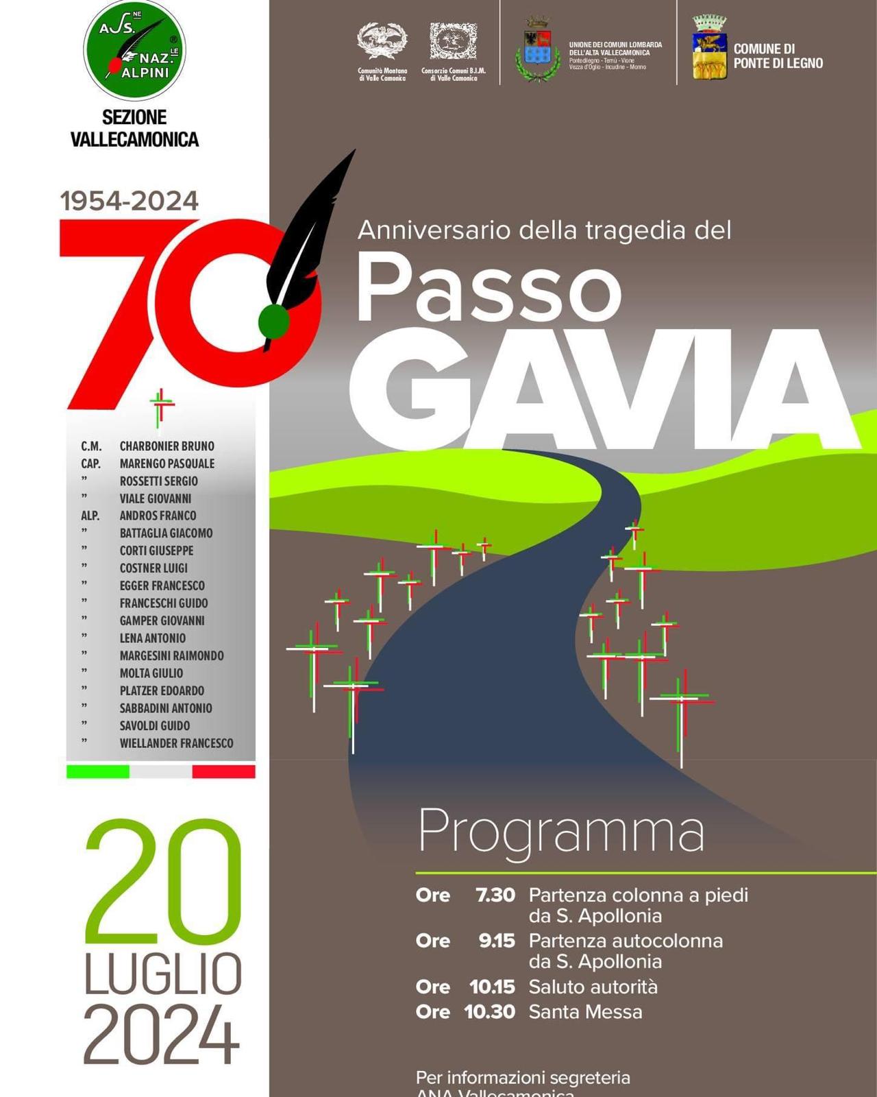 20 Luglio 2024 – 70° Anniversario della Tragedia del Passo Gavia